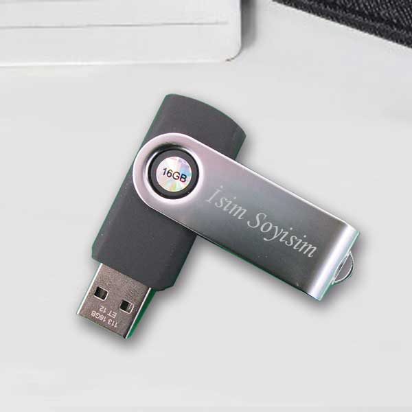 İsme Özel Plastik Metal Usb Flash Bellek | Siyah